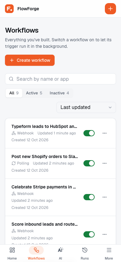Workflows on a phone